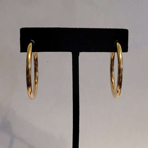 **SOLD&**14k Yellow Gold Round Hoop Earrings 35X2mm ≈2.8 gr - Picture 1 of 8